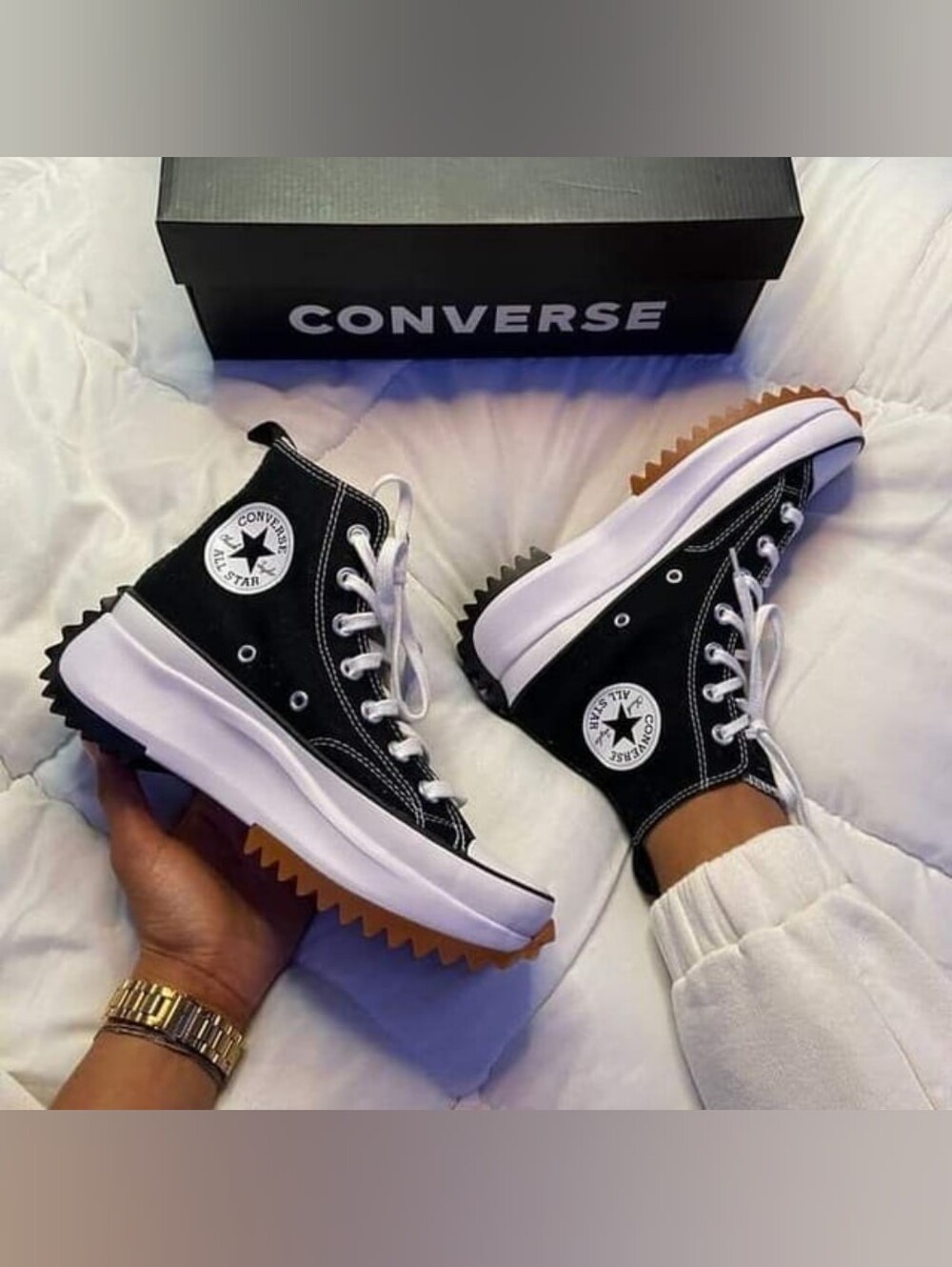 Converse Run Star Hike Platform Canvas Women's Black And White Size 7